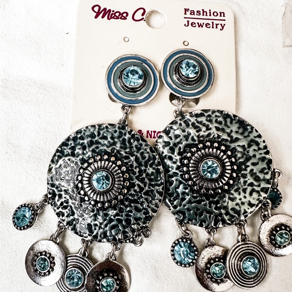 Blue chandelier clip on earrings